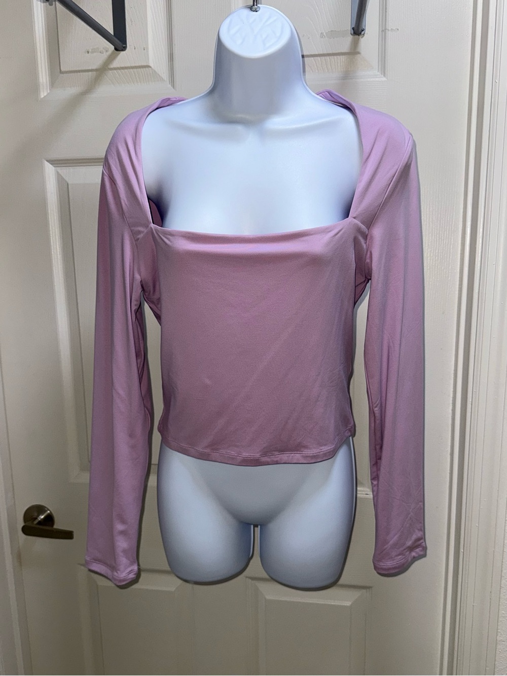 REORIA Pink Square Neck Long Sleeve Crop Top L Buttery Soft Y2K